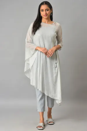 Plus Size Blue Assymetric kurta With Inner And Trousers