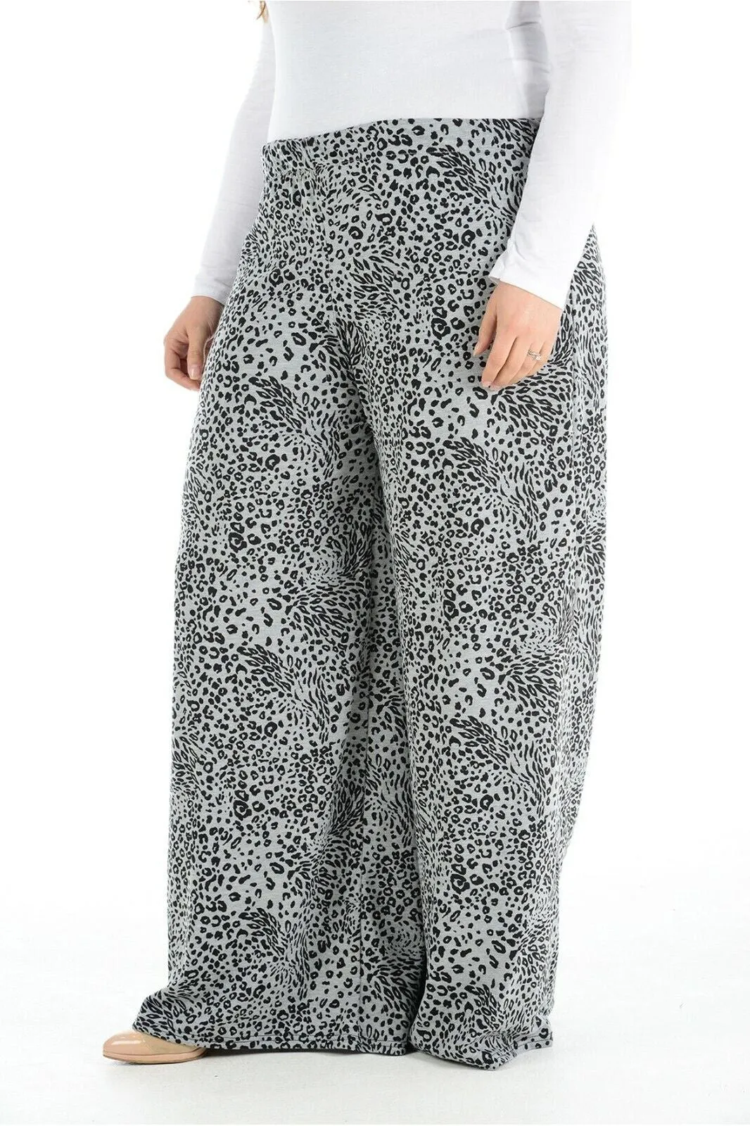 Plus Size Dark Grey Animal Print Palazzo Trouser