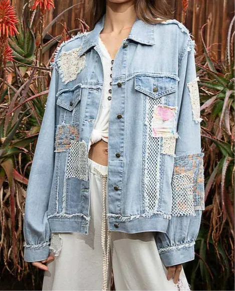 Pol Oversize Patchwork Denim Jacket