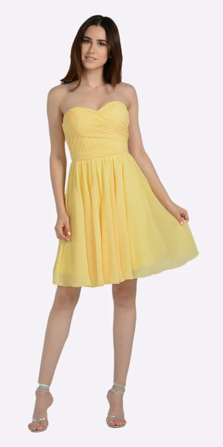 Poly USA 6744 Strapless Chiffon Short Dress Knee Length