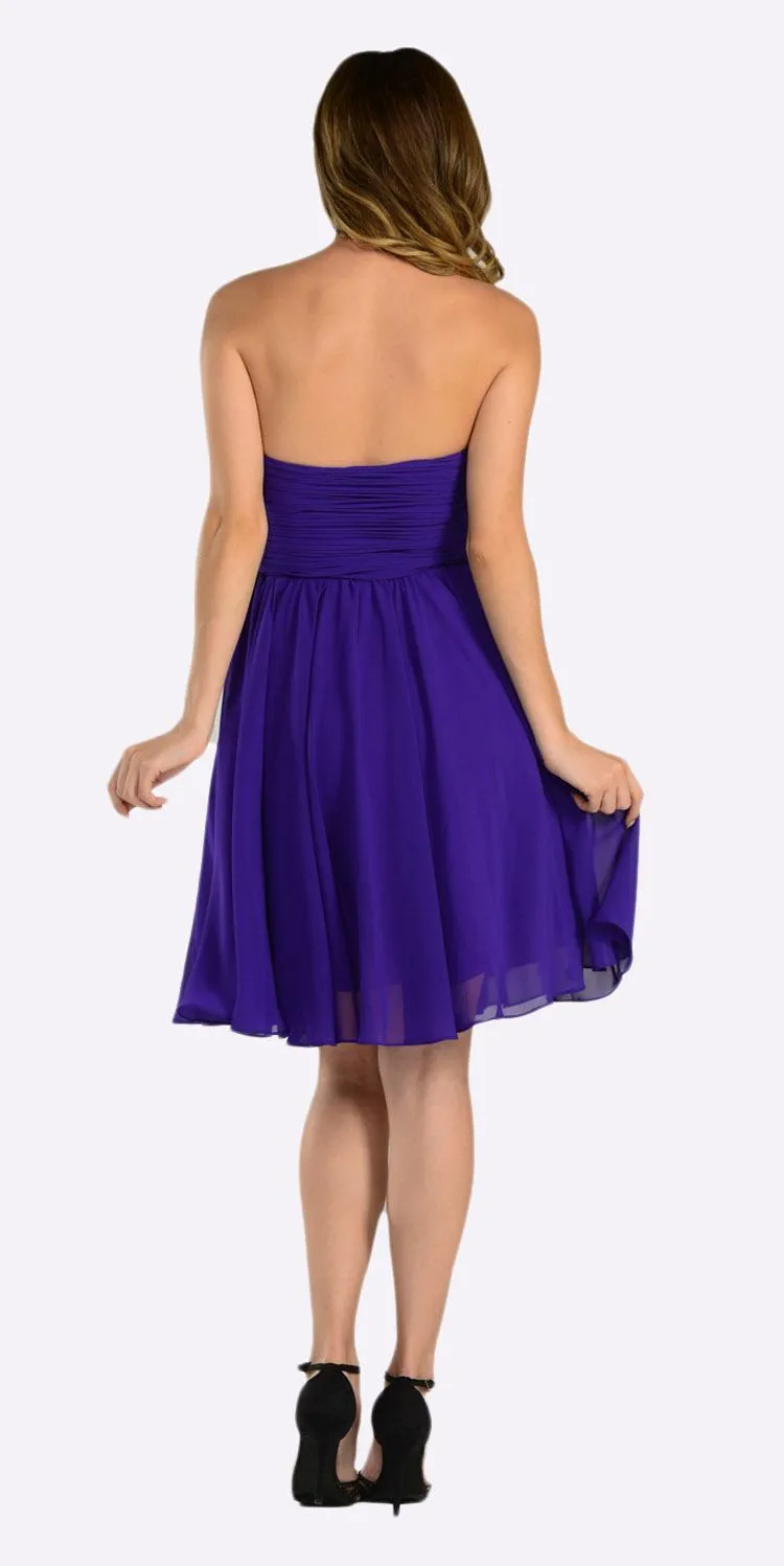 Poly USA 6744 Strapless Chiffon Short Dress Knee Length