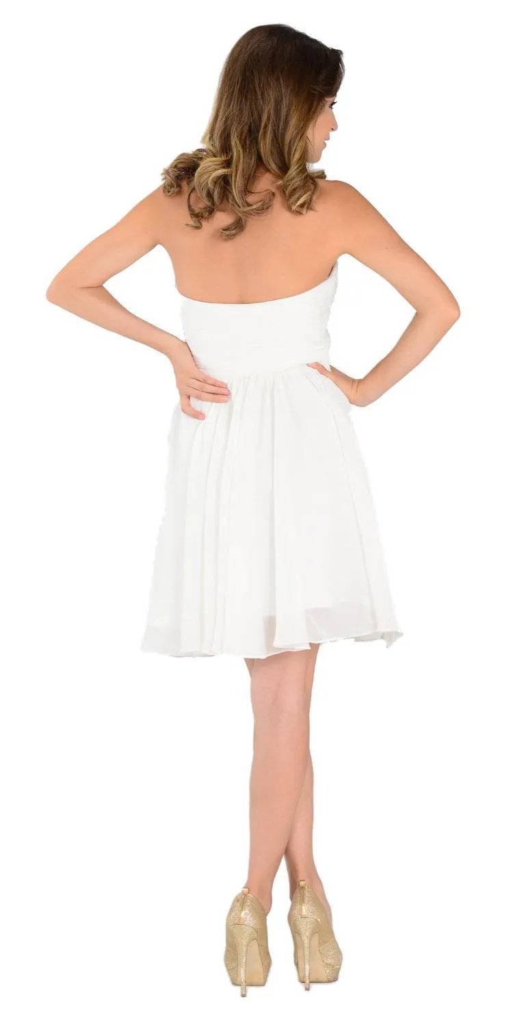 Poly USA 6744 Strapless Chiffon Short Dress Knee Length