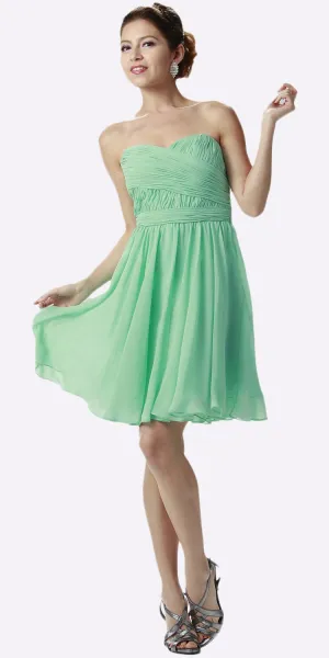Poly USA 6744 Strapless Chiffon Short Dress Knee Length