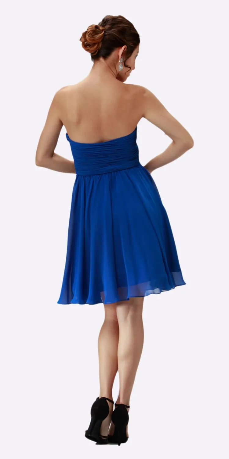 Poly USA 6744 Strapless Chiffon Short Dress Knee Length