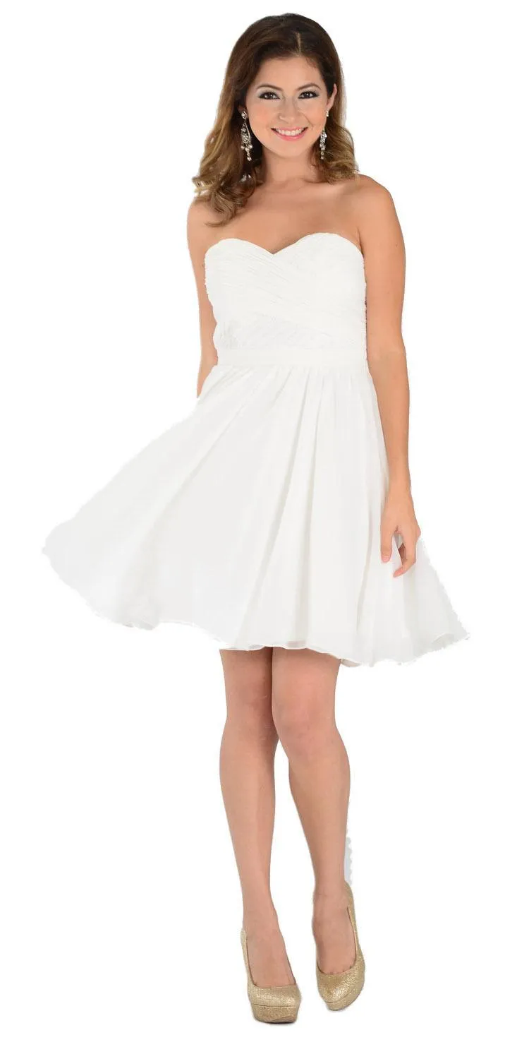 Poly USA 6744 Strapless Chiffon Short Dress Knee Length