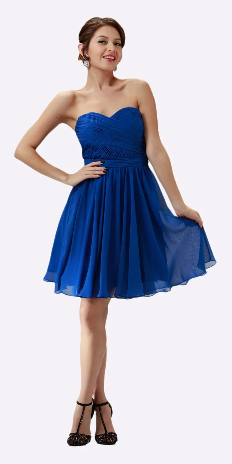 Poly USA 6744 Strapless Chiffon Short Dress Knee Length