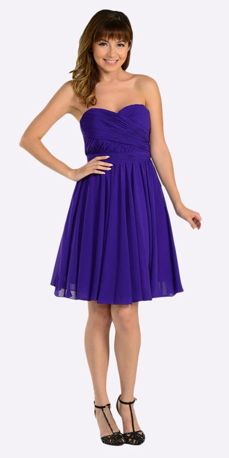 Poly USA 6744 Strapless Chiffon Short Dress Knee Length