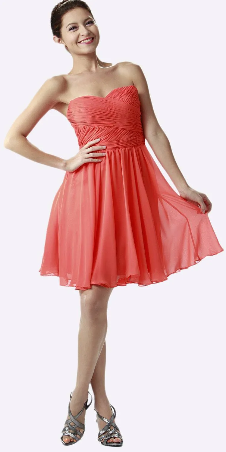 Poly USA 6744 Strapless Chiffon Short Dress Knee Length