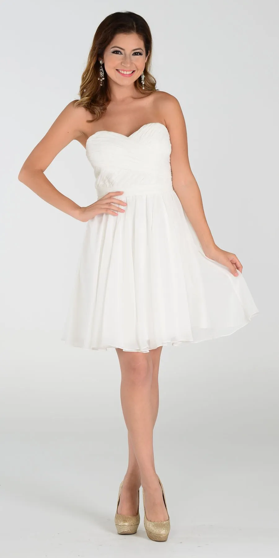 Poly USA 6744 Strapless Chiffon Short Dress Knee Length