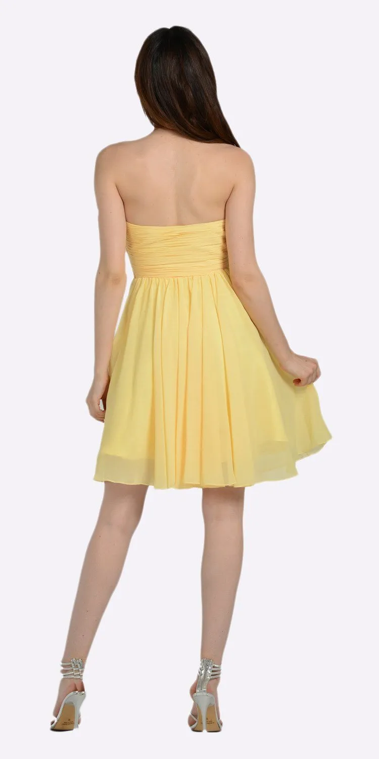 Poly USA 6744 Strapless Chiffon Short Dress Knee Length