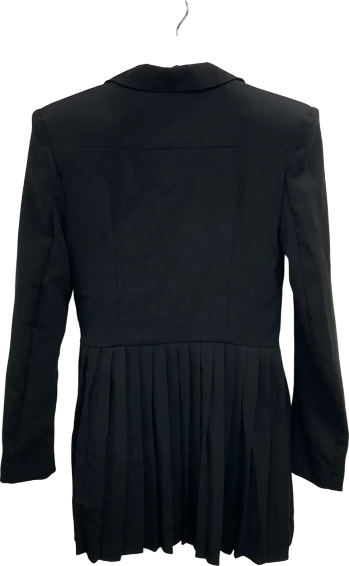 PrettyLittleThing Black Asymmetric Pleated Blazer Dress UK 10