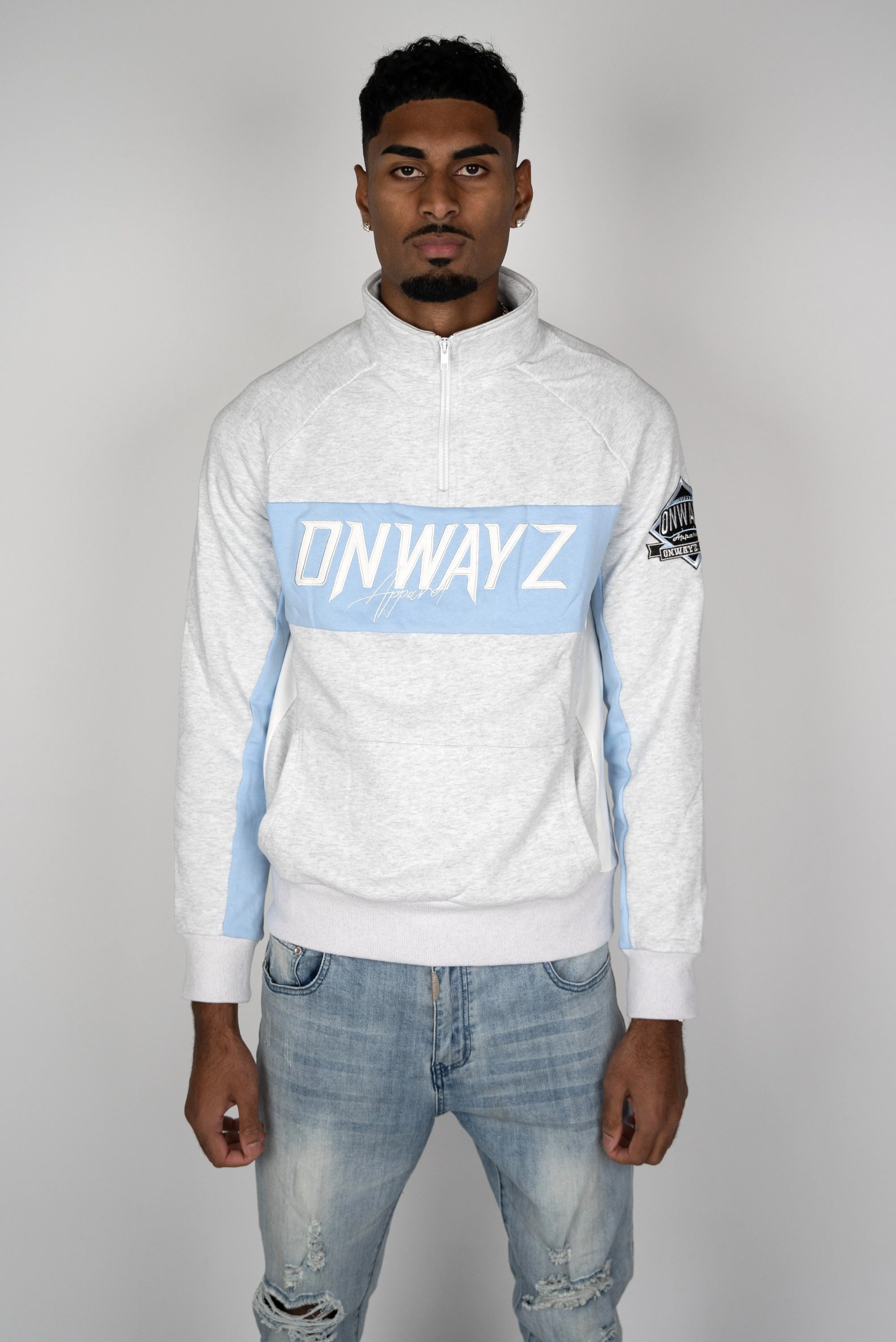 Quarter Zip Sweater - Grey and Blue