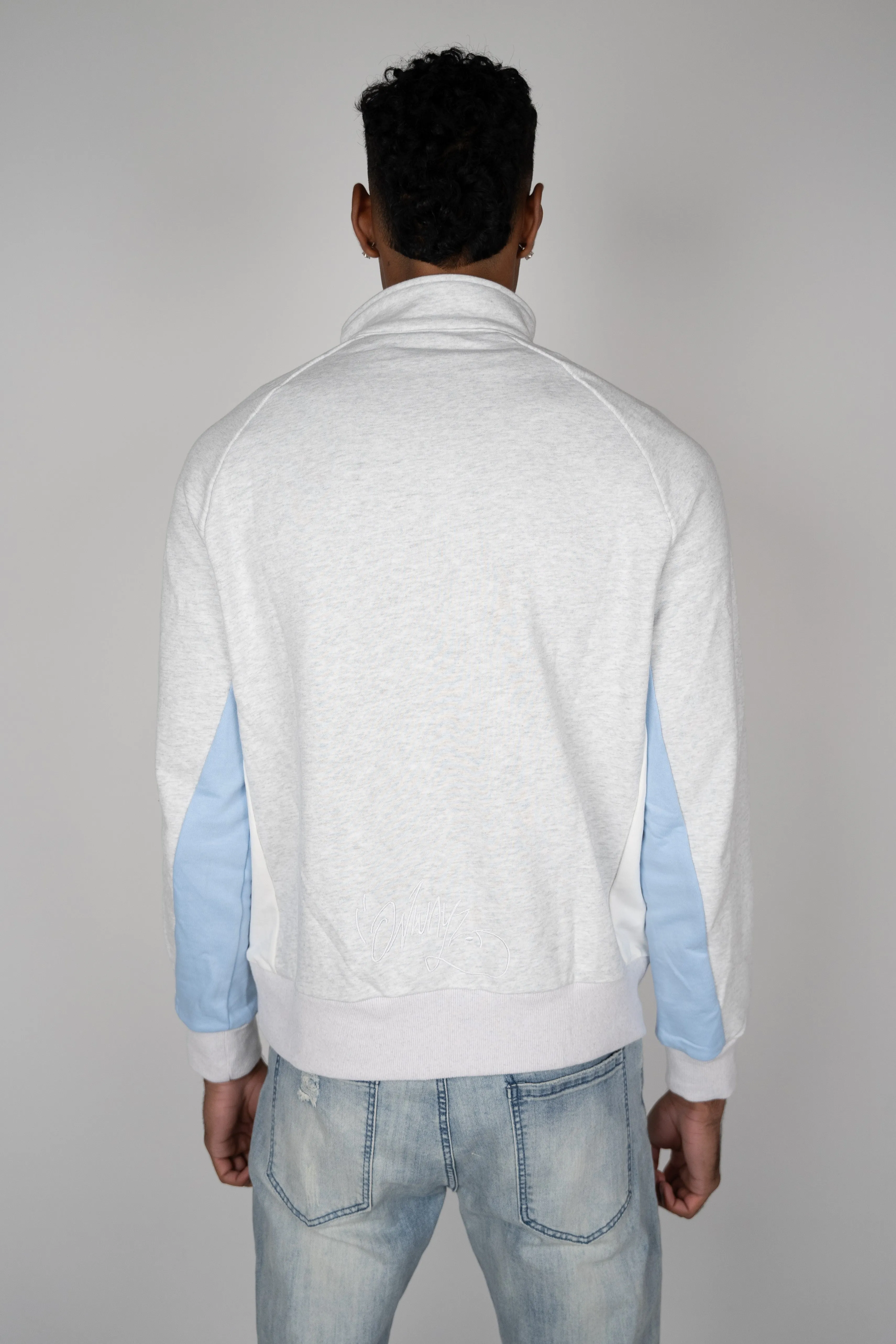 Quarter Zip Sweater - Grey and Blue