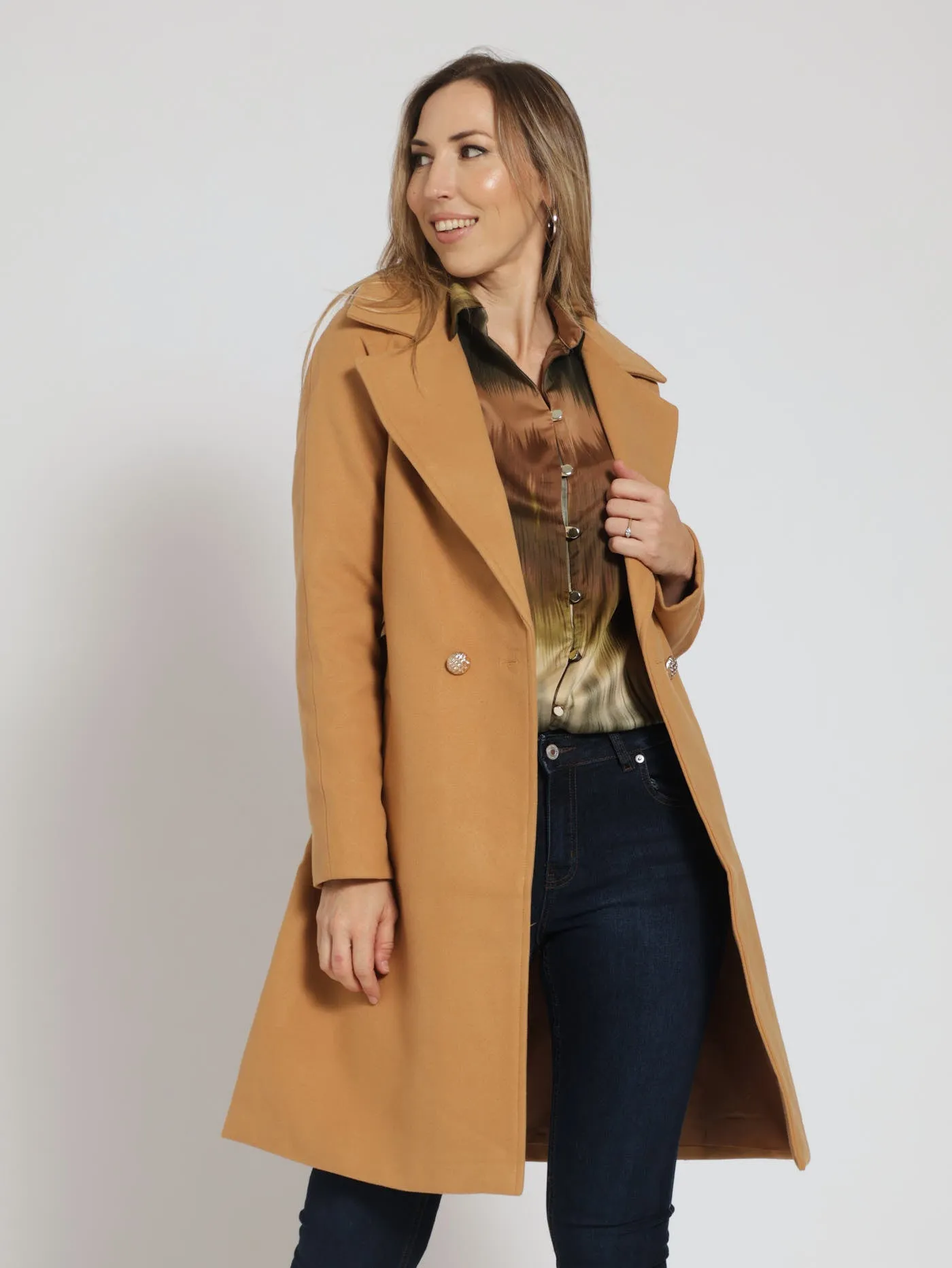 Quilted Belted Bouble Breasted Coat - Chocolate