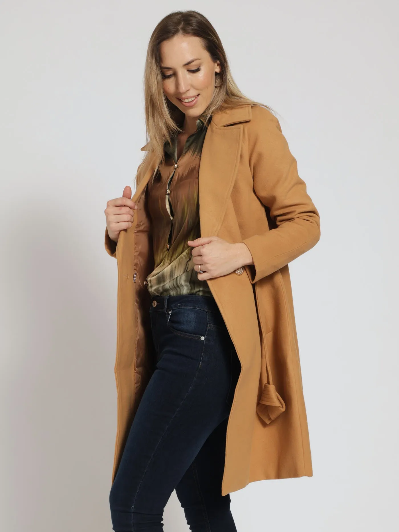 Quilted Belted Bouble Breasted Coat - Chocolate