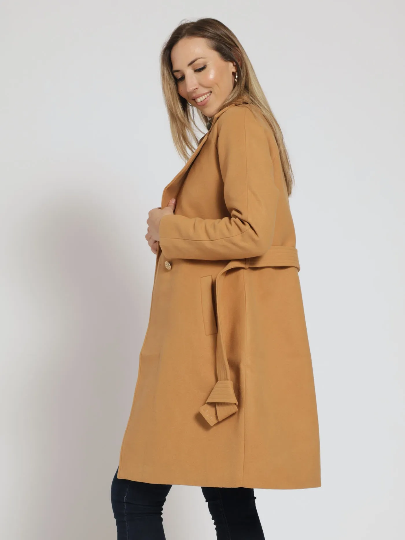 Quilted Belted Bouble Breasted Coat - Chocolate