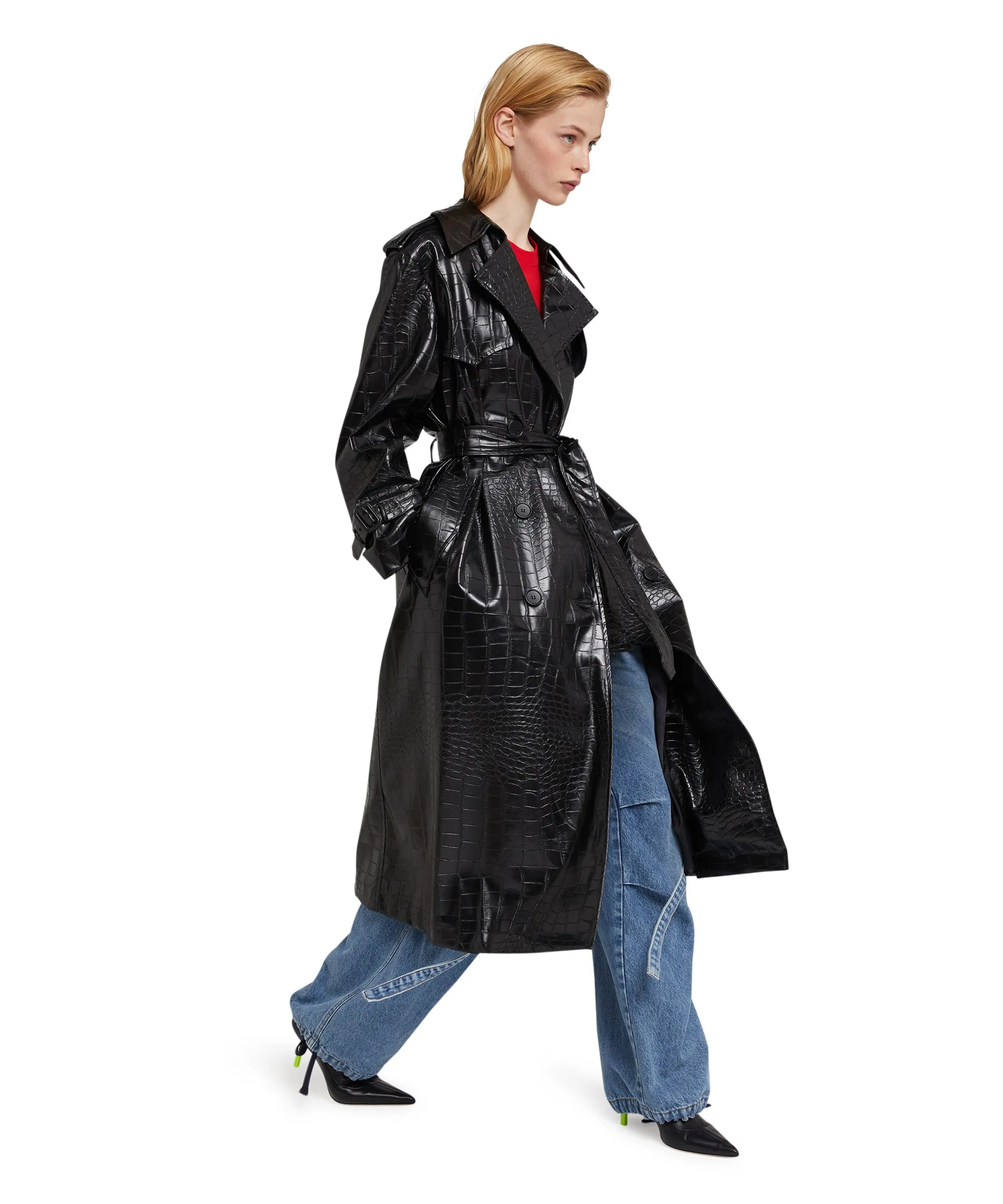 "Croco Faux Leather" fabric trench coat