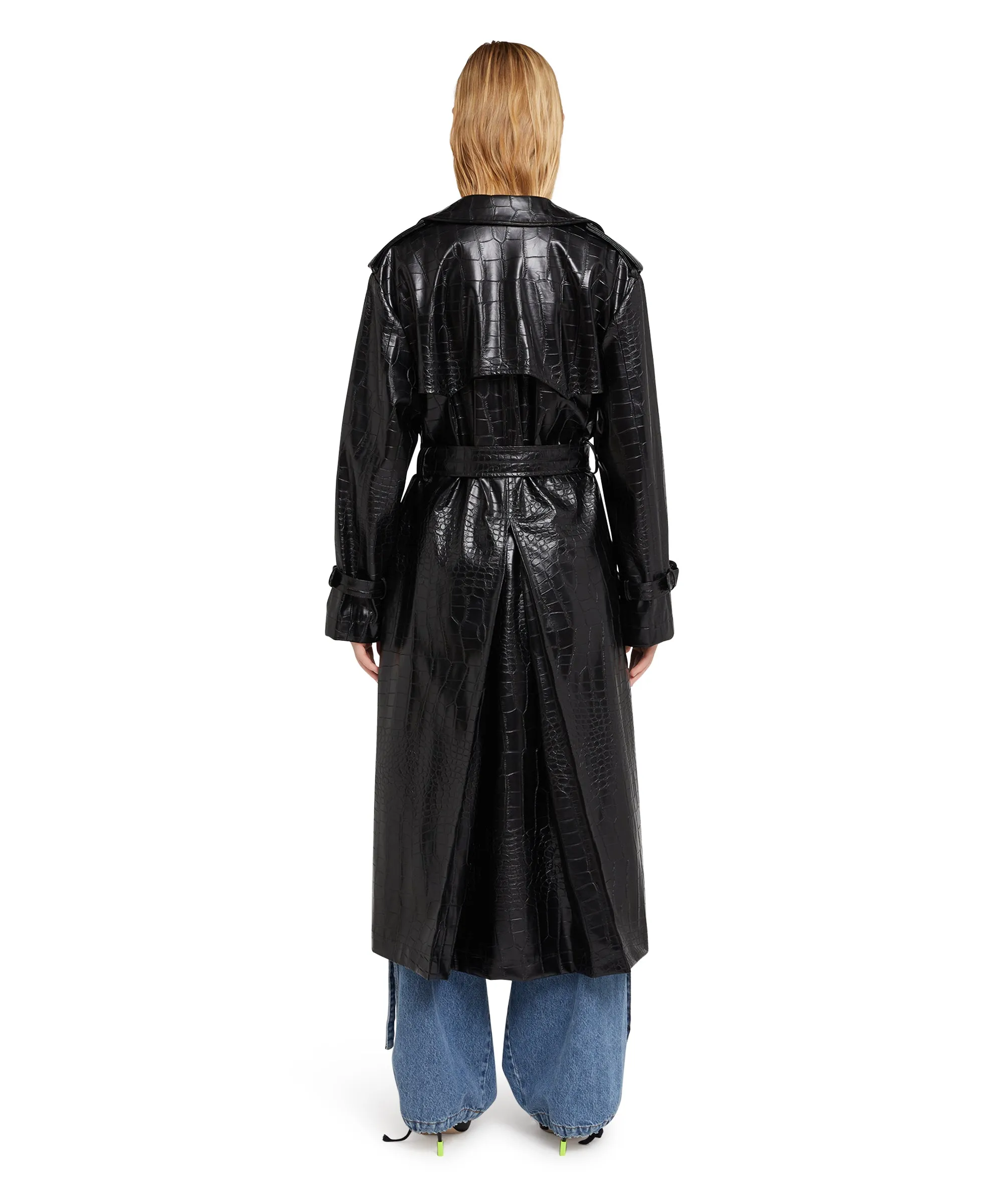 "Croco Faux Leather" fabric trench coat