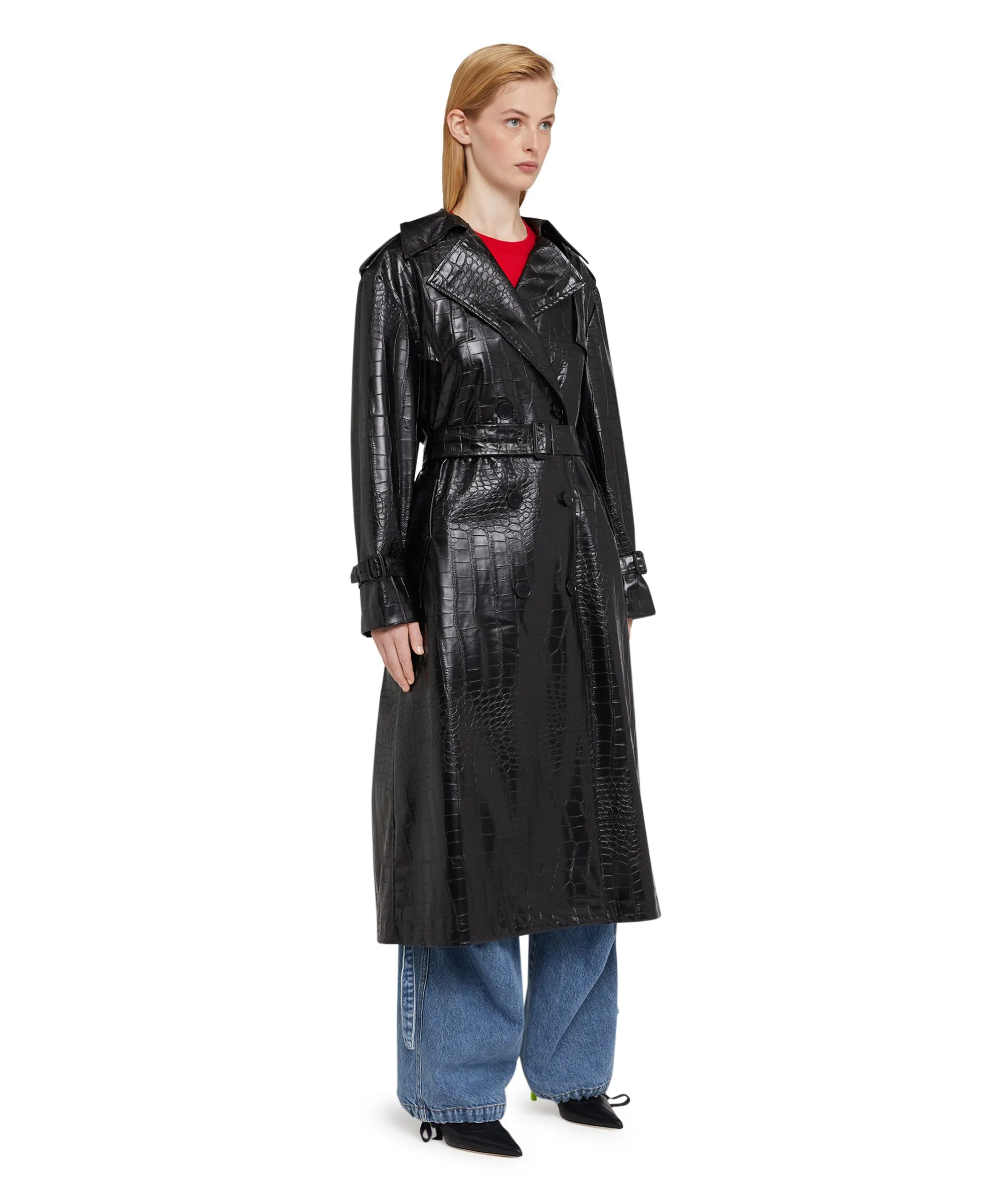"Croco Faux Leather" fabric trench coat
