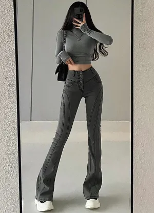 Rebekah Patchwork Denim Slim Flared Jeans Pants