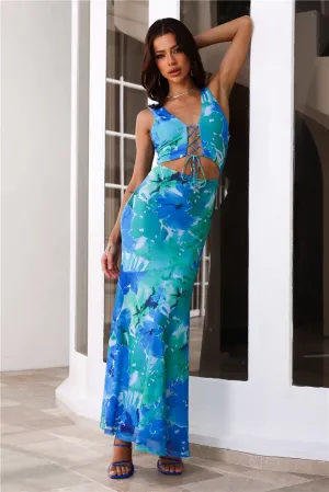 Refreshing Splash Mesh Maxi Dress Blue