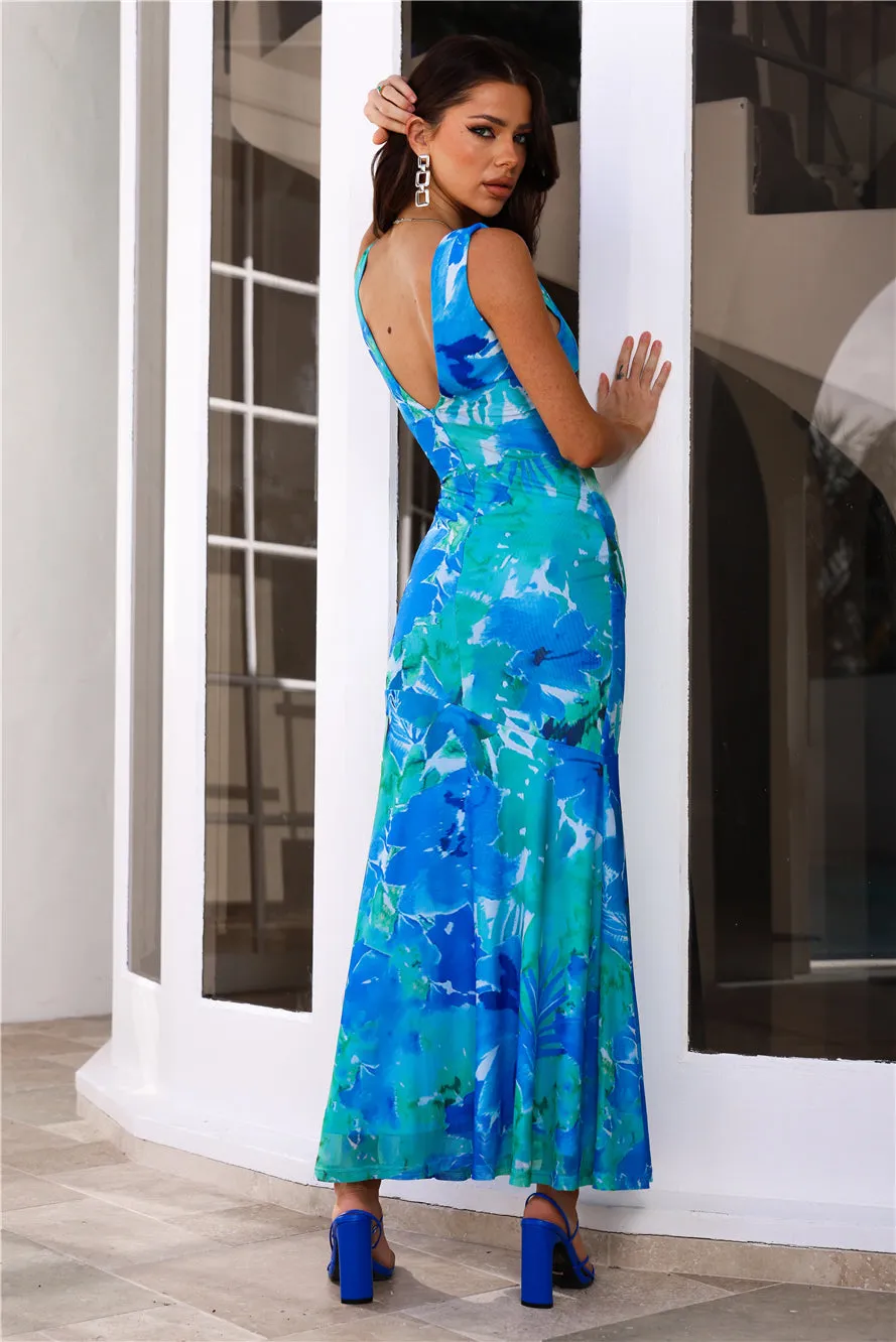 Refreshing Splash Mesh Maxi Dress Blue