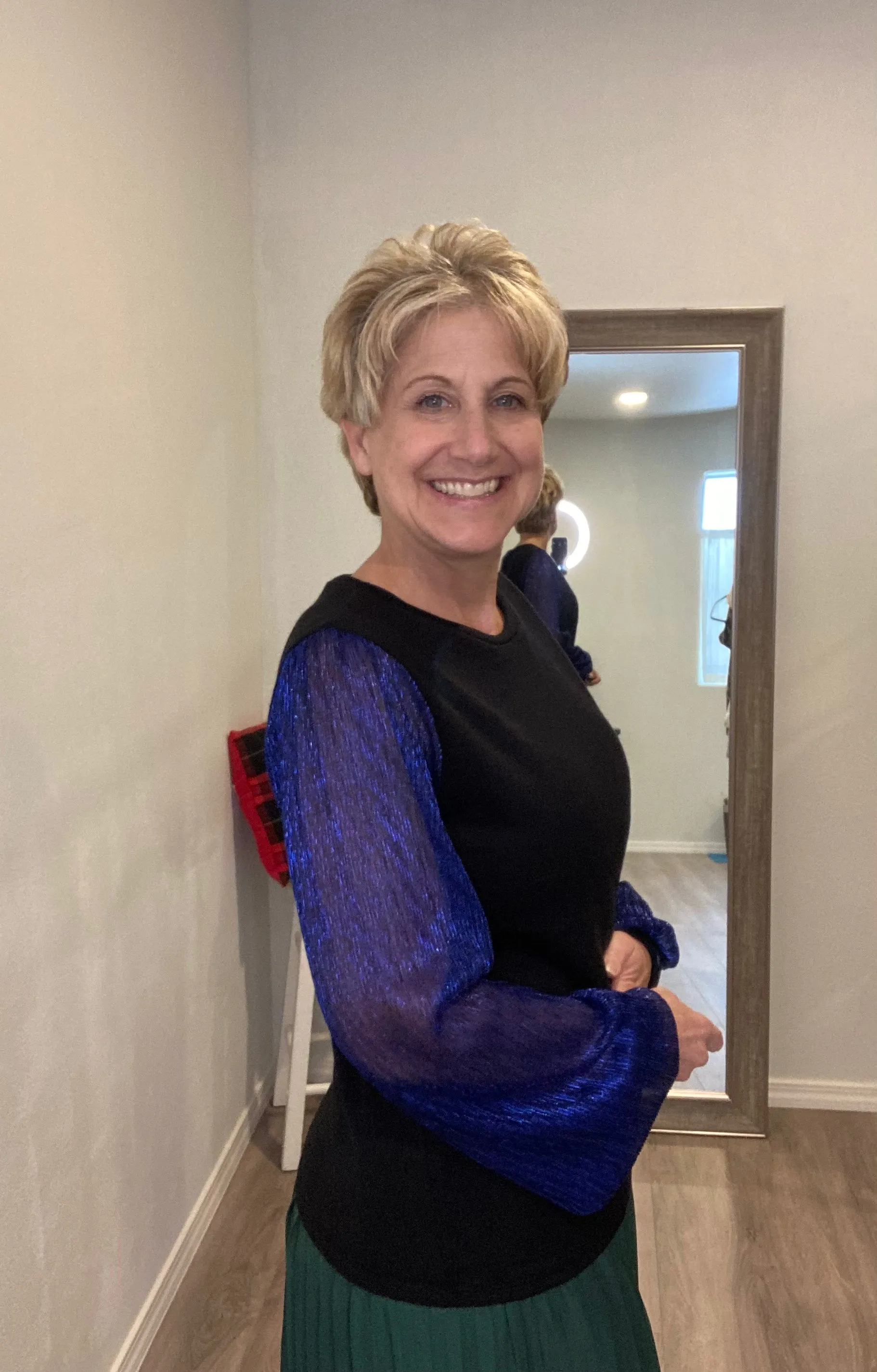 Relaxed Fit Sweater with Glittery Mesh Sleeves