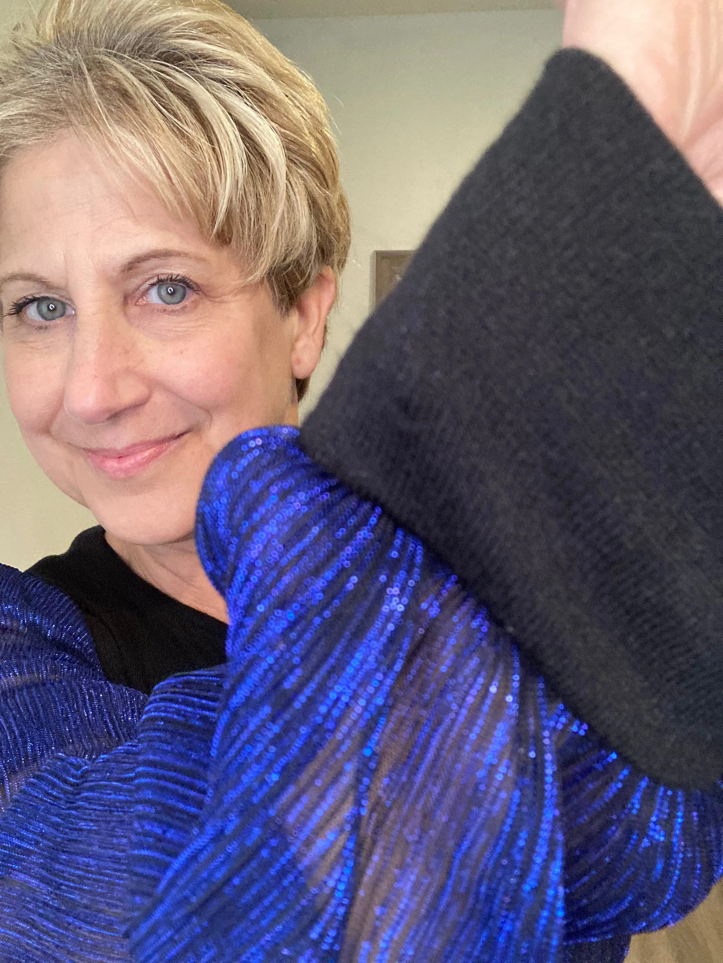 Relaxed Fit Sweater with Glittery Mesh Sleeves