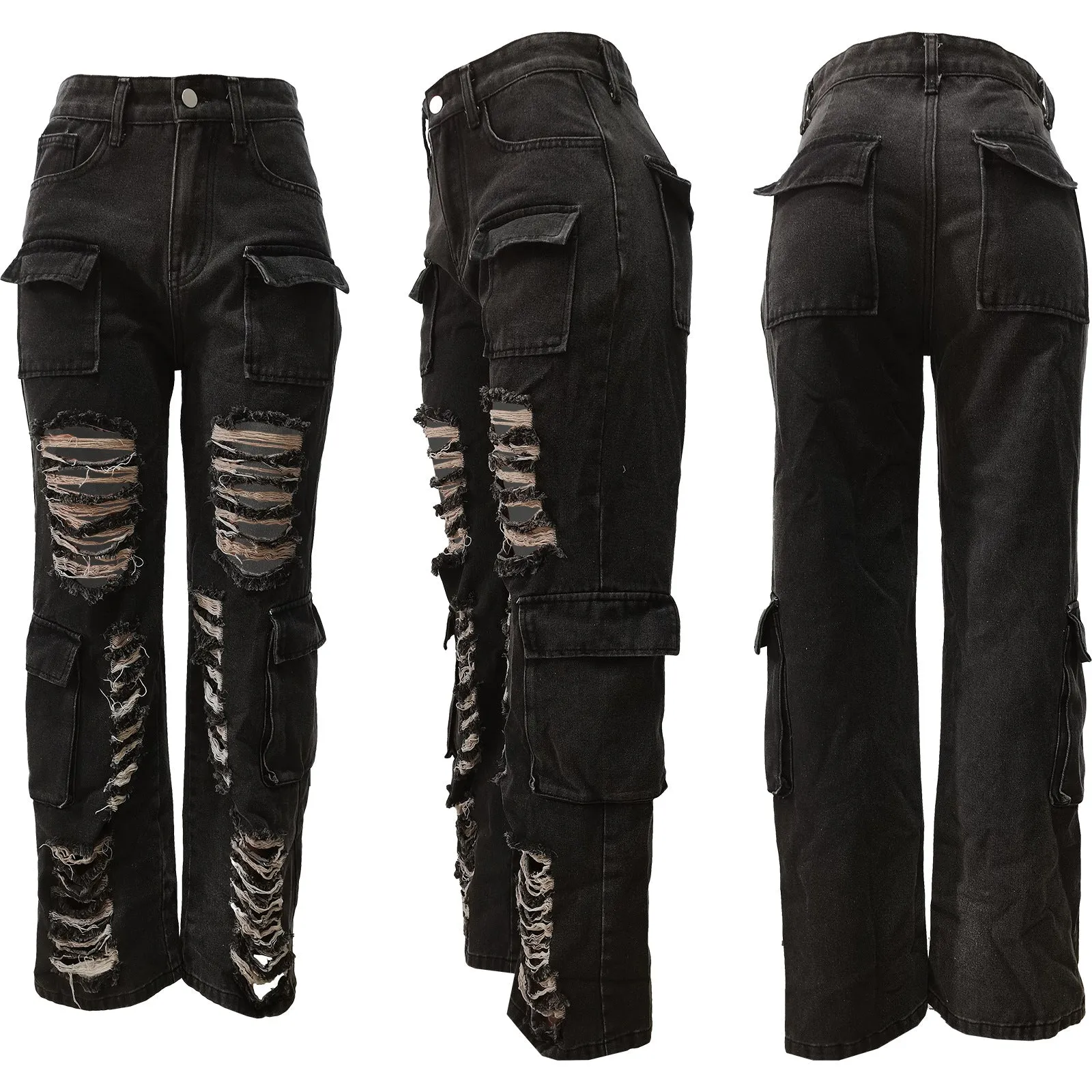 Ripped Bag Slightly Flared Denim