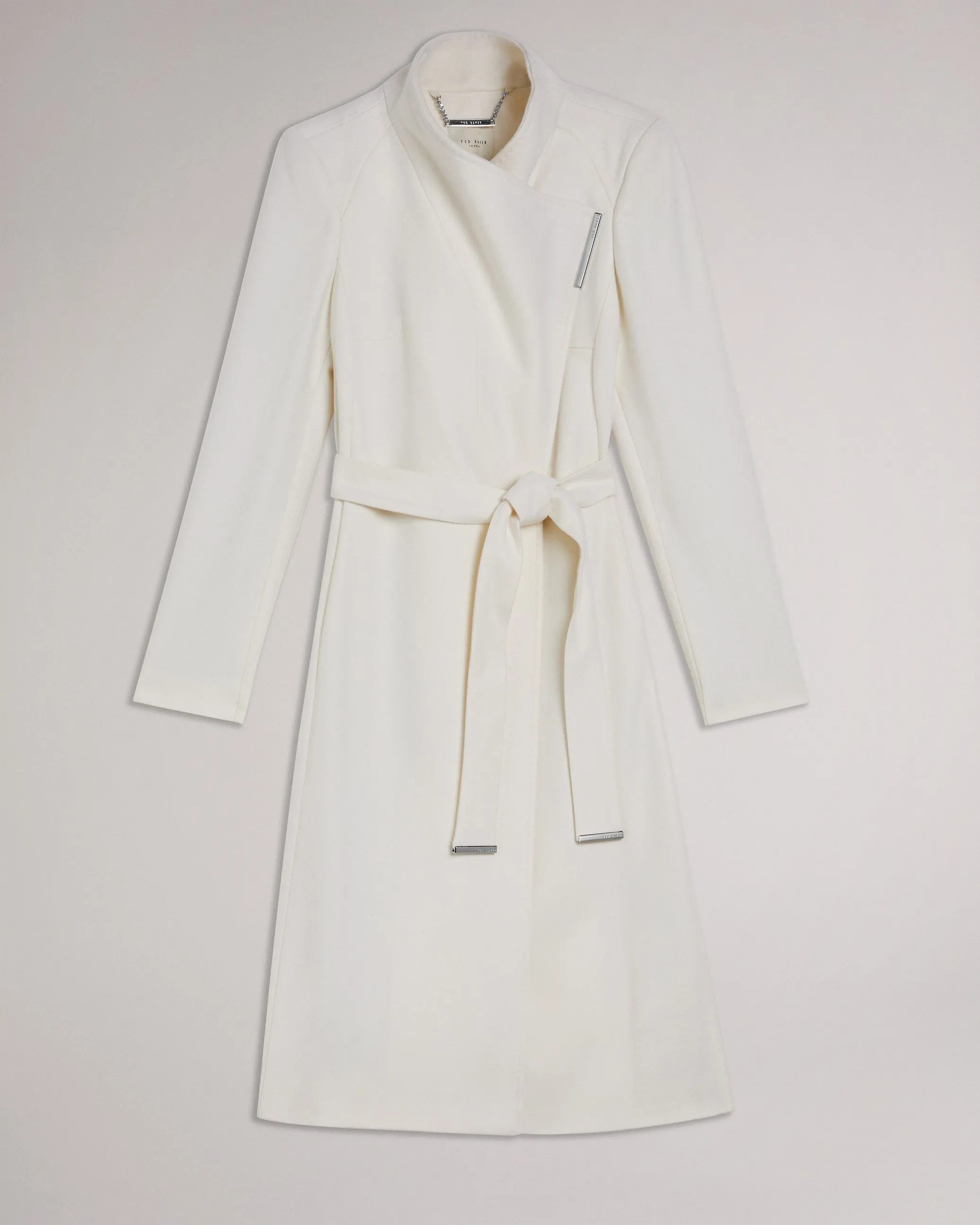 Rose Midi Length Belted Wool Wrap Coat Ivory