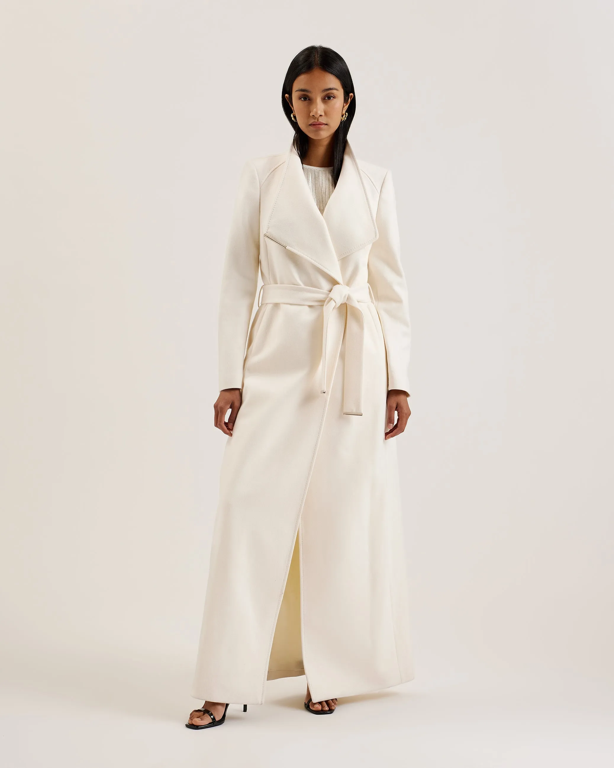 Rosemax Maxi Belted Wool Wrap Coat Ivory