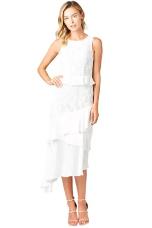 Rosina Ruffle Frill Asymmetric Lace Midi Dress