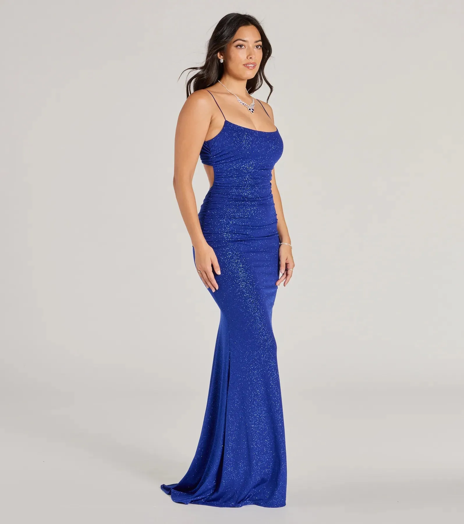 Rowan Formal Glitter Ruched Mermaid Dress
