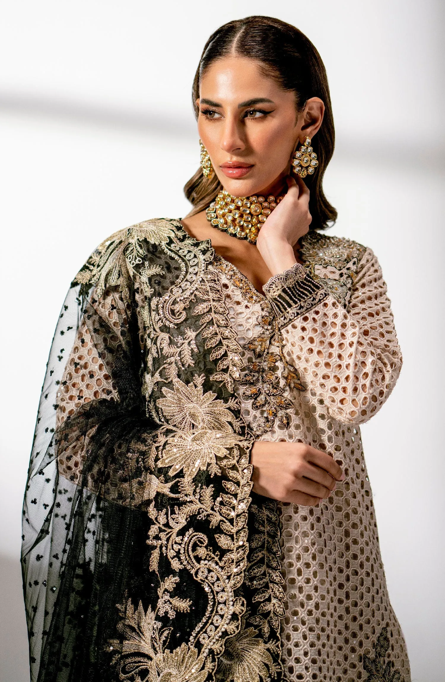 Royal Ivory Shade Pakistani Salwar Kameez Embroidered Party Wear