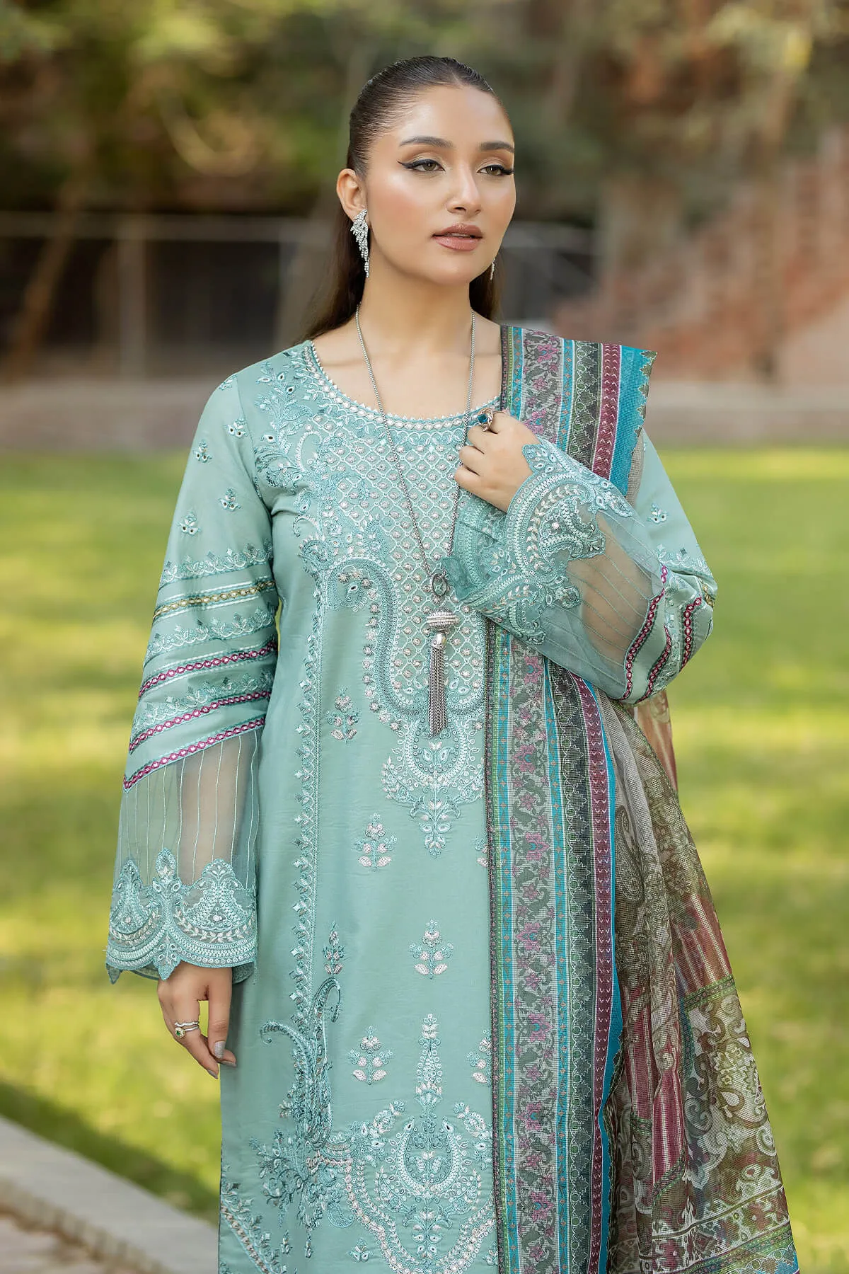 Royal Mint Green Embroidered Pakistani Salwar Kameez Dupatta Suit