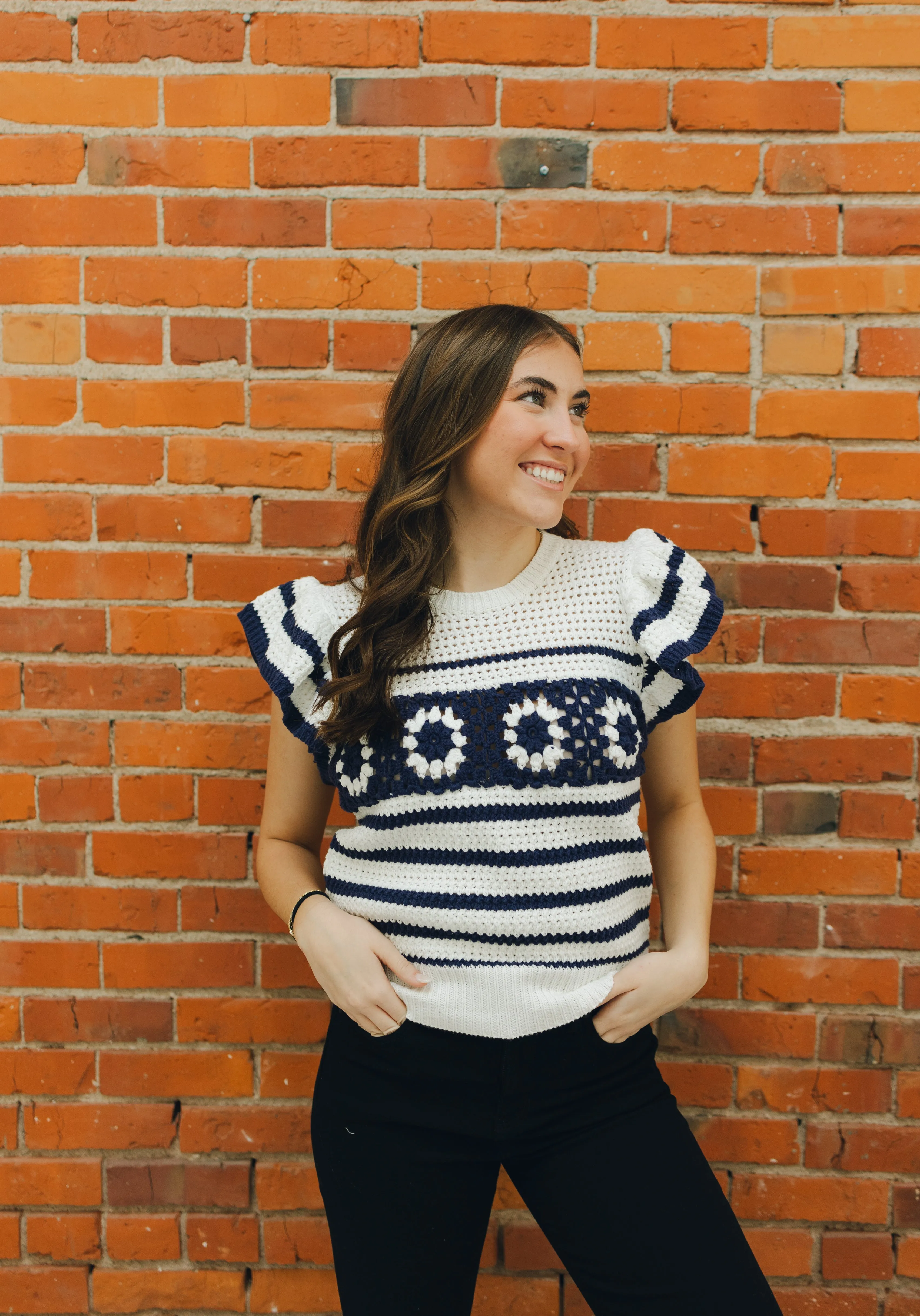 Ruffled Sleeve Crochet Top