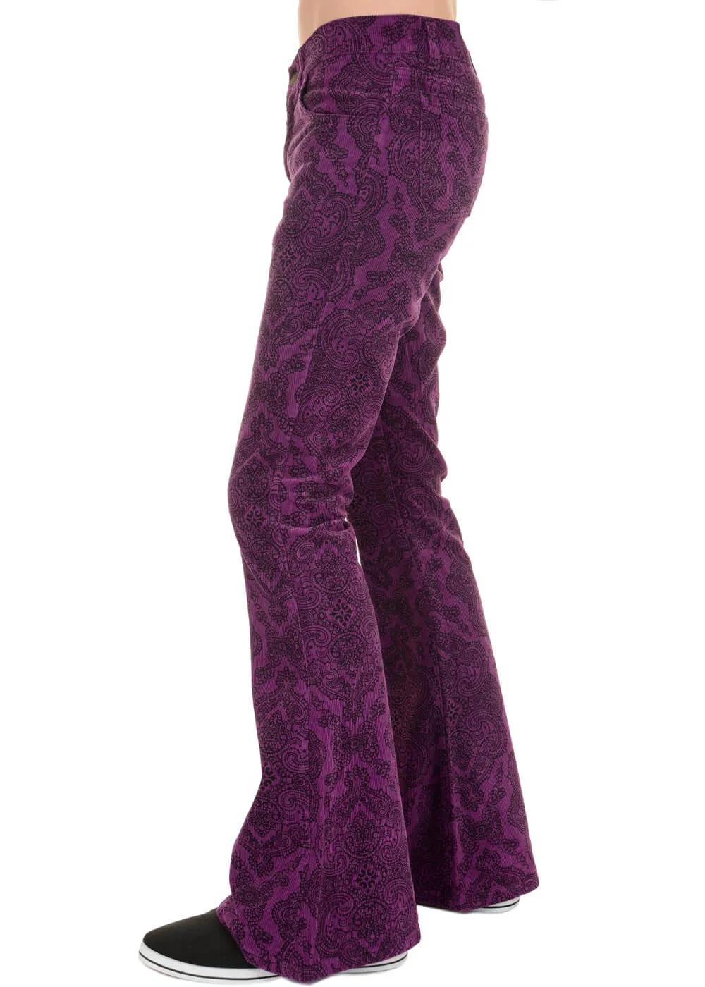 Run & Fly Mens Hendrix Corduroy 70's Flared Trousers Purple