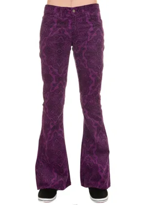 Run & Fly Mens Hendrix Corduroy 70's Flared Trousers Purple