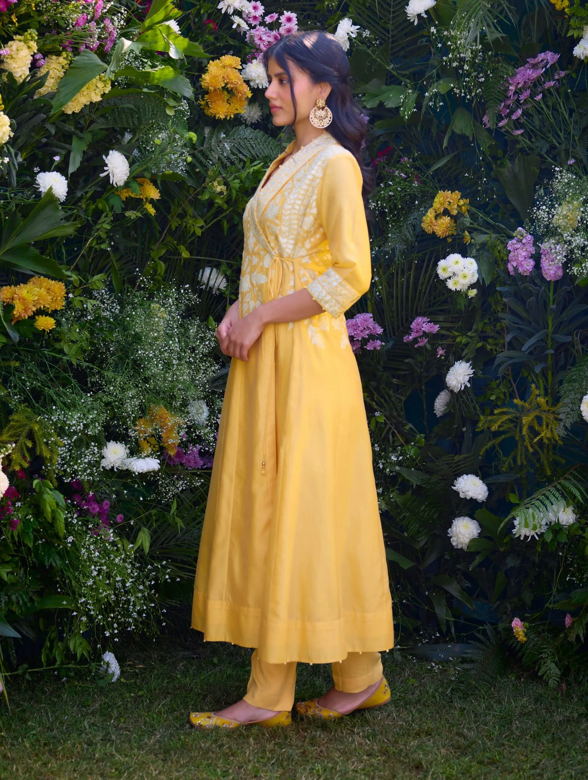Saffron angrakha kurta and pants