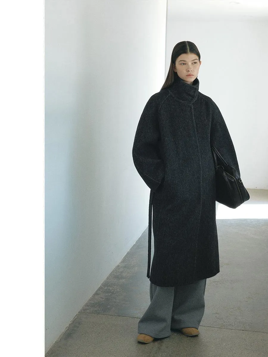 Silk Wool Stand-Up Collar Coat