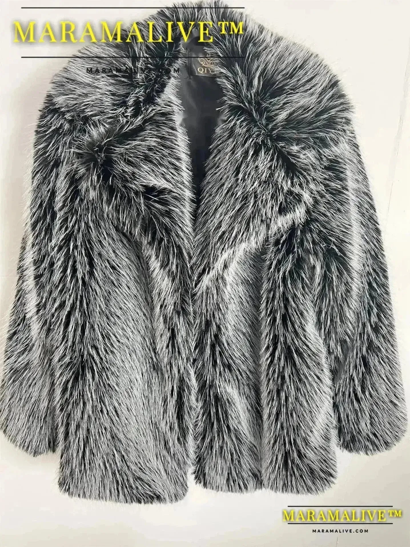 Silver Gray Faux Fur Coat Women Autumn Winter Large Jacket Overcoat Turn Down Collar Pockets Thick Coat Warm Jackets Maxi Coats