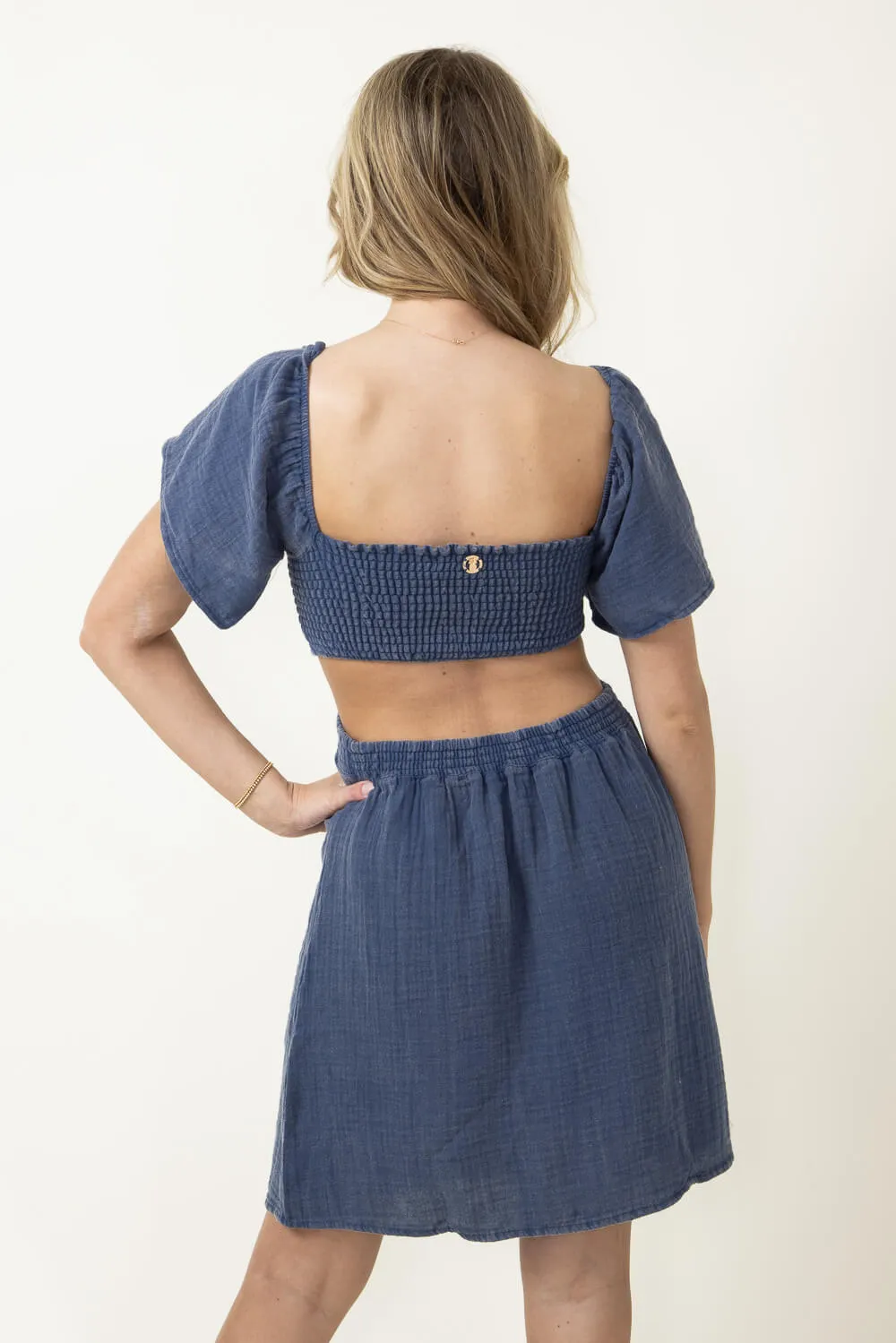 Simply Southern Cutout Dress for Women in Indigo Blue | PP-0124-DRS-GZE-CUTOUT-INDIGO