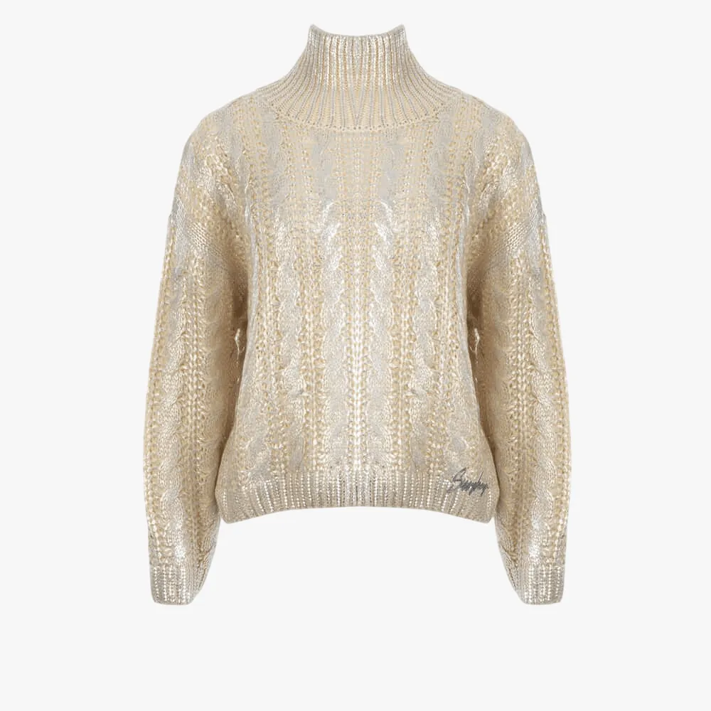 Sissy Boy Womens Metallic Polo Knit Sweater Silver
