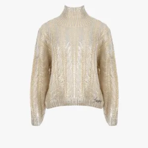 Sissy Boy Womens Metallic Polo Knit Sweater Silver