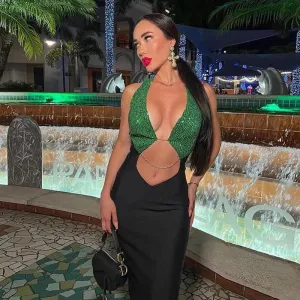 Splicing Sexy Cutout Slim Fit Dress