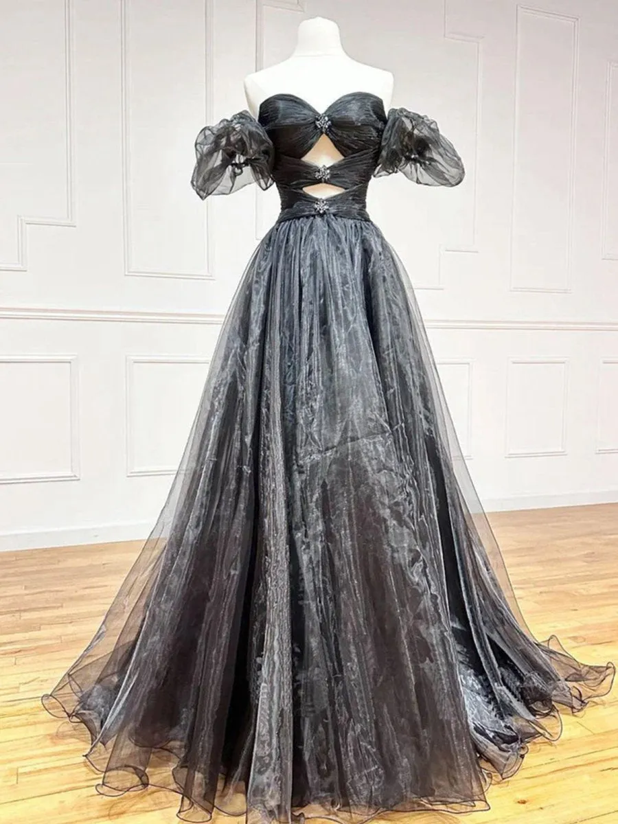 Strapless Keyhole Balloon Sleeves Long Prom Dresses