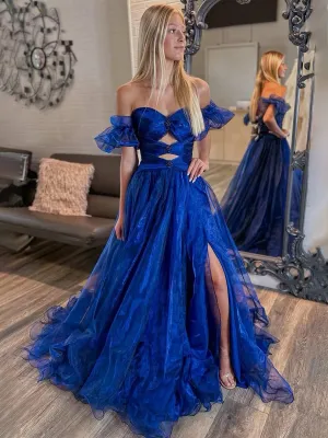 Strapless Keyhole Balloon Sleeves Long Prom Dresses