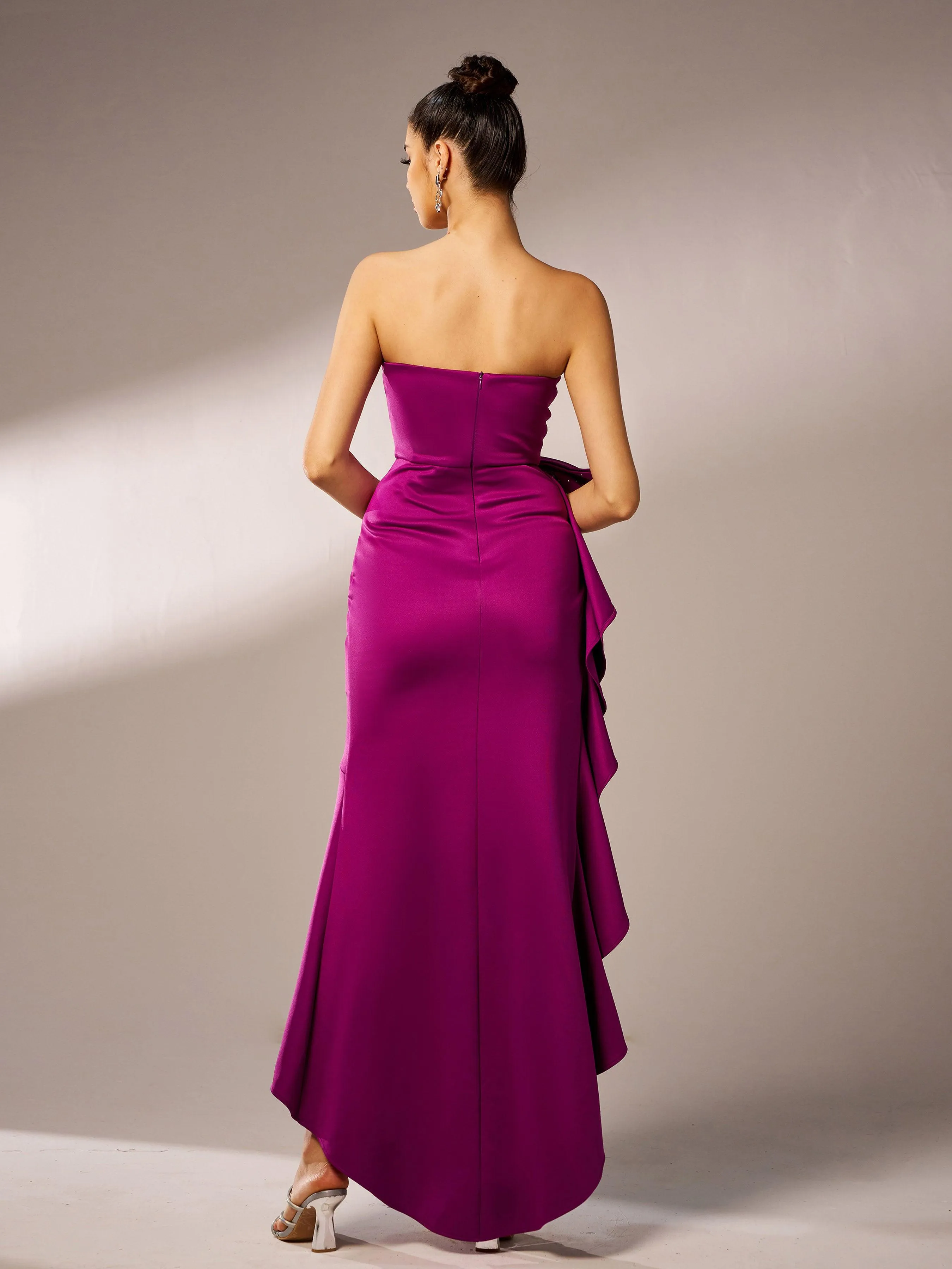 Strapless Knot Asymmetric Prom Dress RJ12016