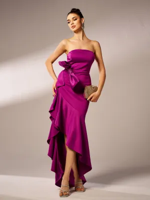 Strapless Knot Asymmetric Prom Dress RJ12016