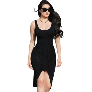 Stretch Asymmetric Hem Black Bandage Casual Dress